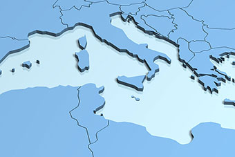 A map in 3D of the countries in the Mediterranean