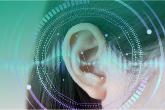 An ear, audiology concept on a green background