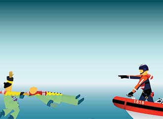 Rescue boat at sea