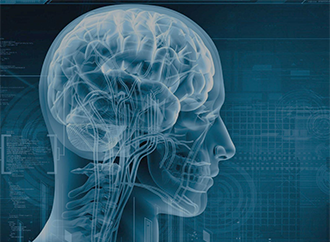 Futuristic image of a face, on a blue background