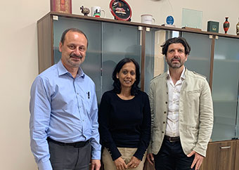 Dr Verene Tandrayen-Ragoobur (centre) at her meeting with Prof. Godfrey Baldacchino (Pro-Rector for International Development & Quality Assurance), accompanied by Dr Stefano Moncada