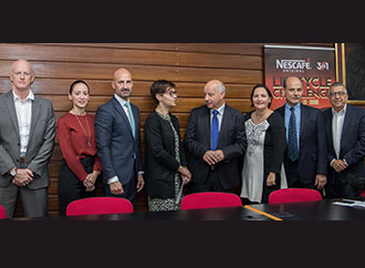 LifeCycle Chairperson Dr Shirley Cefai presented the donation to Prof Alfred Vella. From left Alan Curry, Nestlé Senior Category Manager Charlene Ellul, Alfred J. Borg, Prof Jean Calleja Agius, Prof Emanuel Farrugia and RIDT’s CEO Wilfred Kenely.
