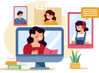 Students learning and discussing with online teacher Illustration concept