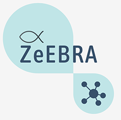 Zeebra logo with the word Zeebra and two icons, one denoting a fish and the other denoting molecule