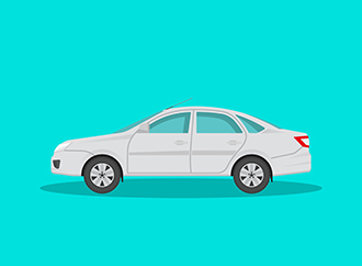 A white car on a turquoise background
