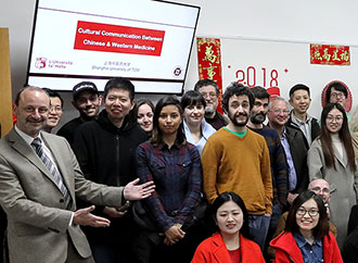 Prof. Baldacchino with students from SUTCM