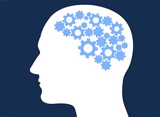 Human head and cog wheels