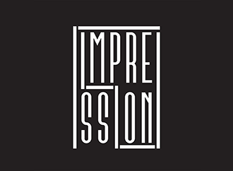 Impression logo and group of students