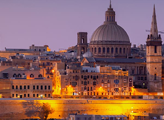 The view of Valletta at night