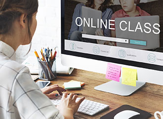 Student attending a class online