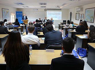 MEDAC Director Prof. Stephen Calleya and fellow academic staff welcome the Academy's new cohort.