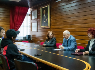 presenting rector with document on gbv