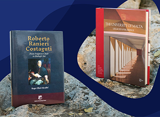 Two books on blue background