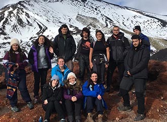 A group of students on a field trip in Etna region
