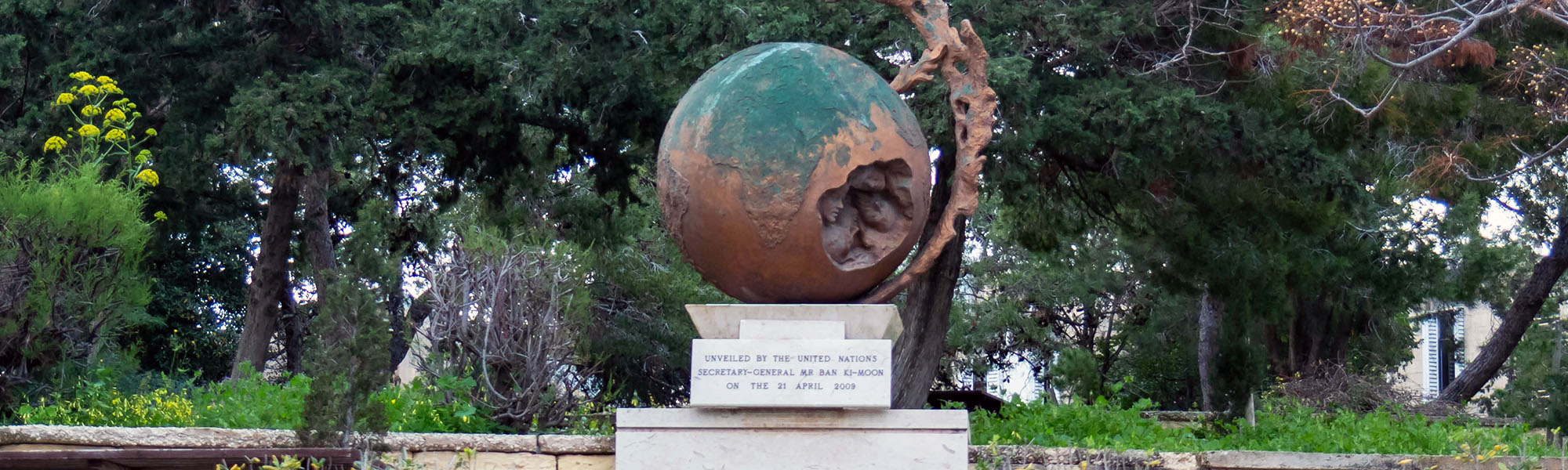 The green area surrounding the monument unveiled by the UN Secretary General Mr Ban Ki-Moon in 2009 at the University of Malta Msida Campus