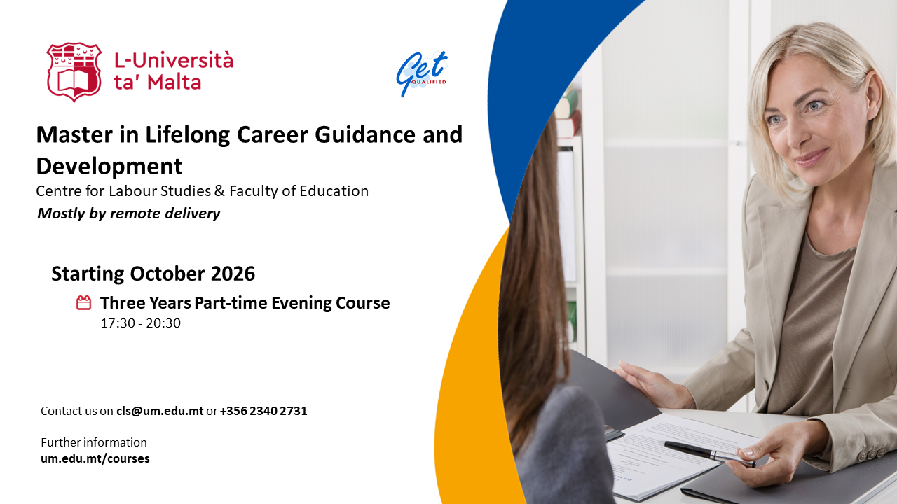 Master in Lifelong Career Guidance and Development. Starting October 2022