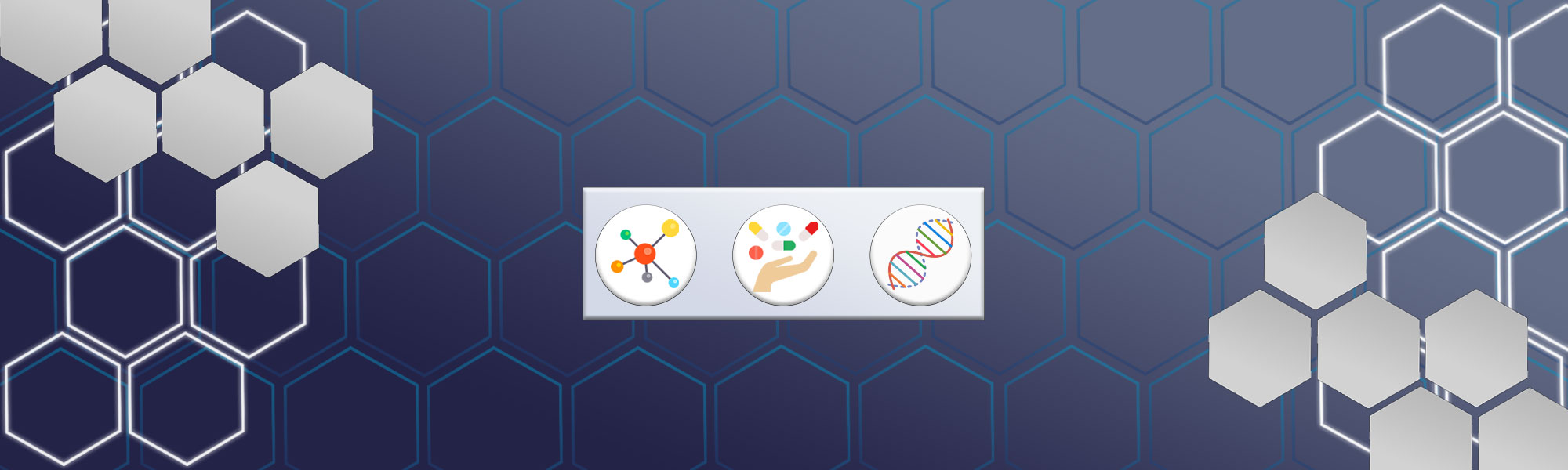 CMMB graphic: molecule chain, pills and DNA strand