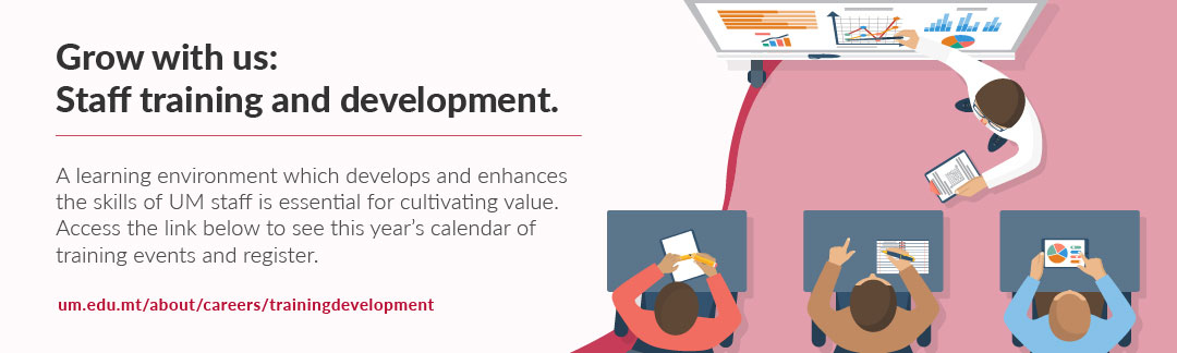 Text on banner: Grow with us: Staff Training and development - click for more information