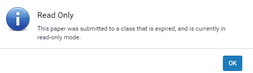 Message displayed when a similarity report is set as read-only.