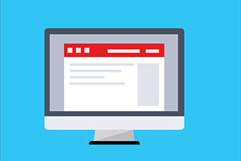 A computer monitor with a page on a blue background