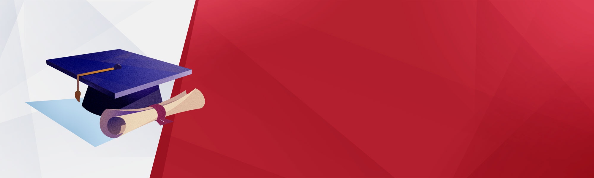 Graduation cap and a scroll on a white and red background