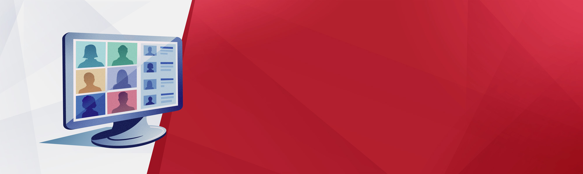 A monitor on a white and red background