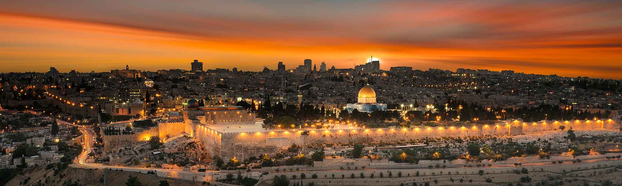 View to Jerusalem old city at sunset - Israel