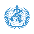 WHO's emblem - the United Nations symbol surmounted by a staff with a snake coiling round it.