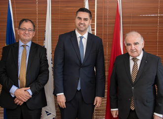 Prof. Stephen Calleya with Hon. Ian Borg and President Emeritus Dr George Vella