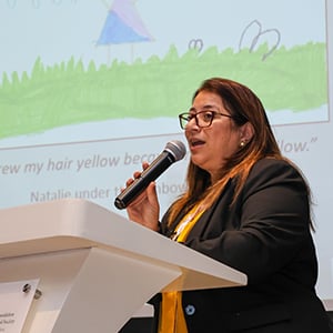 Dr Josephine Deguara speaking at a Colloquium on Children’s Voices