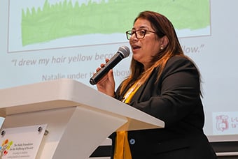 Dr Josephine Deguara speaking at a Colloquium on Children’s Voices