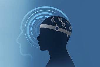 Silhouette of a head with sensors on it