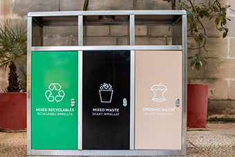 Recycling bins on campus