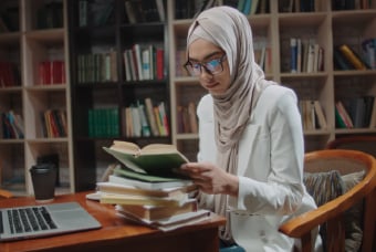 Student at the library
