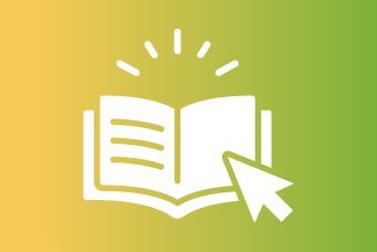 Opened white book and white arrow on a coloured background