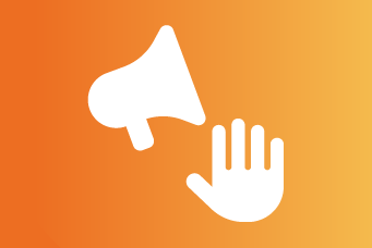 White bell and white hand shapes on a coloured background