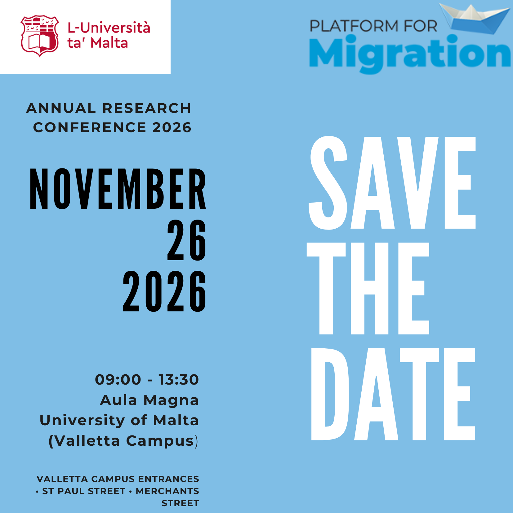 Save the date poster - Platform for Migration Annual research Conference November 2026
