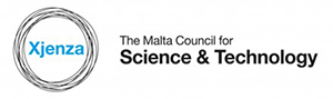 Xjenza enclosed in black lined circles and the text The Malta Council for Science & Technology