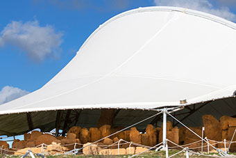 A large tent protecting archaeological remains