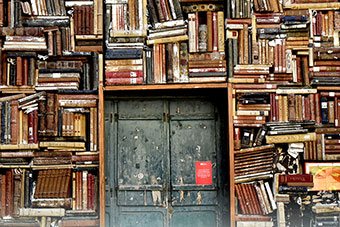 An old door and a multitude of books