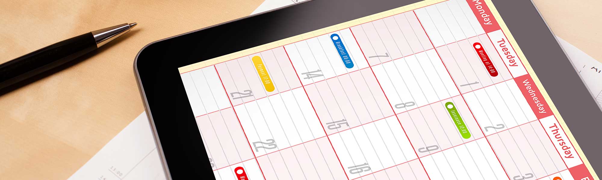 A tablet showing the calendar